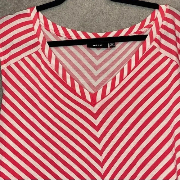 Apt‎ 9 3X Top Shirt Red White Striped Sleeveless V Neck Asymmetrical Stretch - Picture 3 of 7